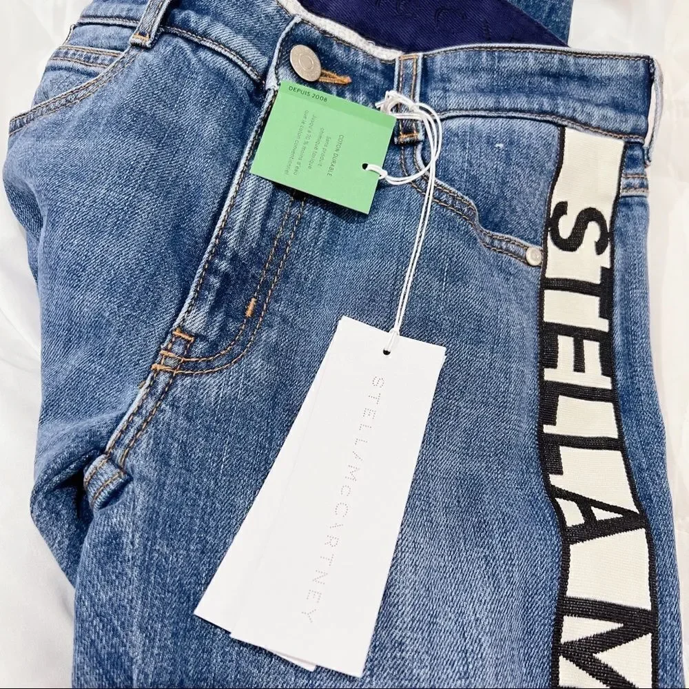 Stella McCartney Womens Dark Stone Logo Jeans - Sky Blue Size 24